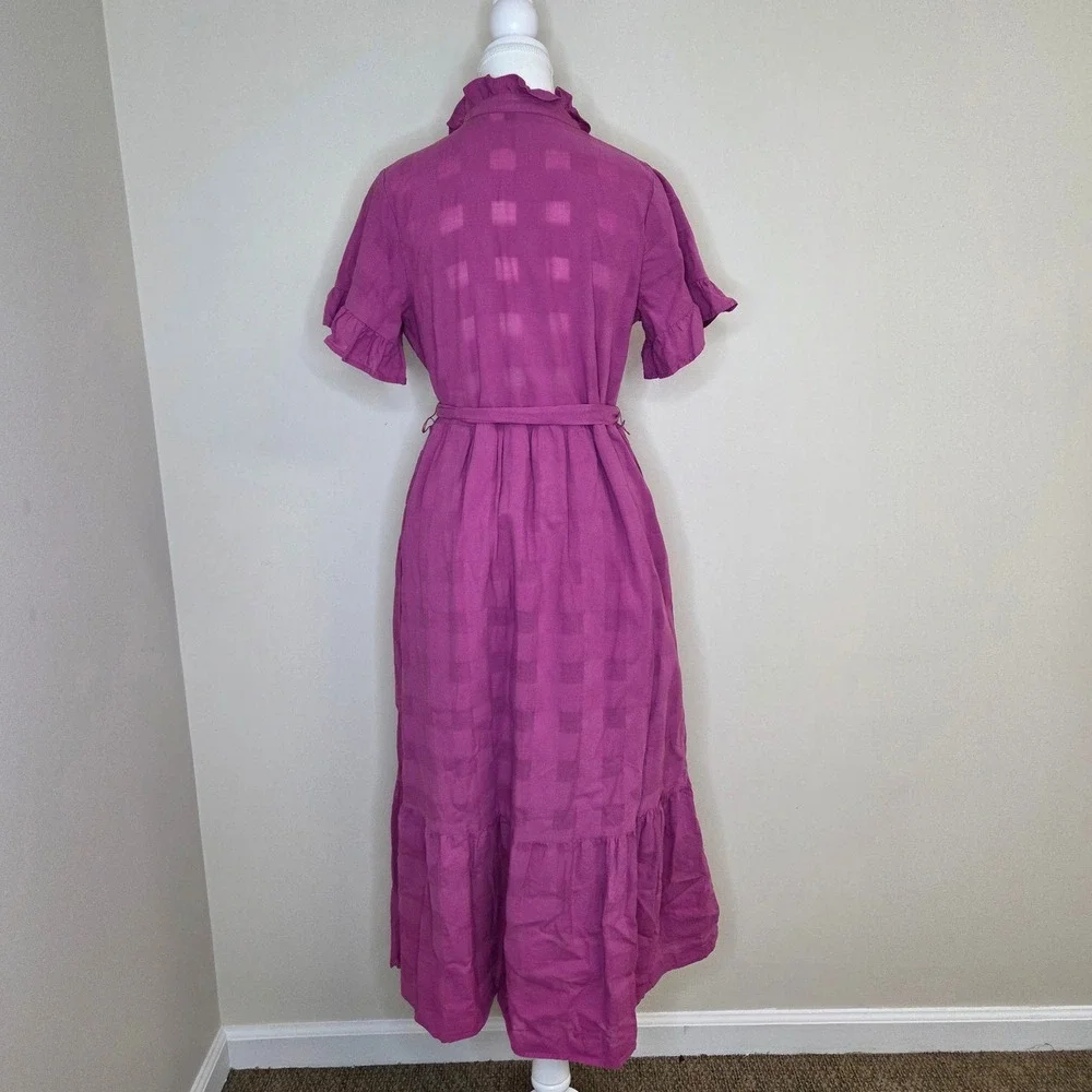 Cottagecore Monotone Check Maxi Dress‎ Prairie Ruffle 100% Cotton Size S